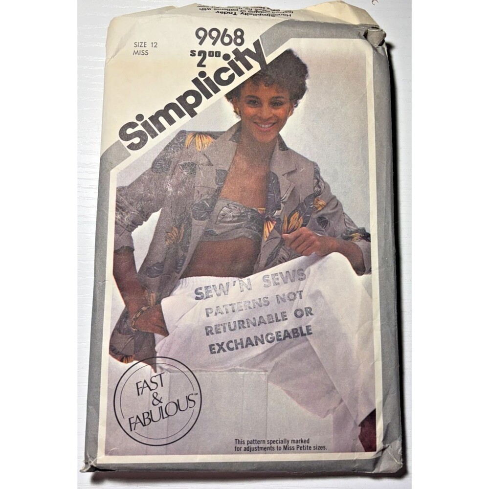 Vintage Simplicity 9968 Sewing Pattern Miss Size 12 80s Jacket Set Fast Fabulous